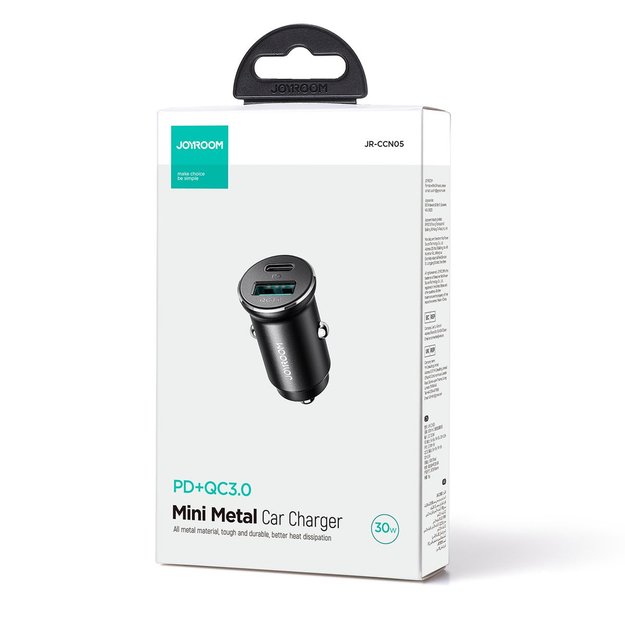 Joyroom JR-CCN05 30W USB-A USB-C mini car charger - black 4