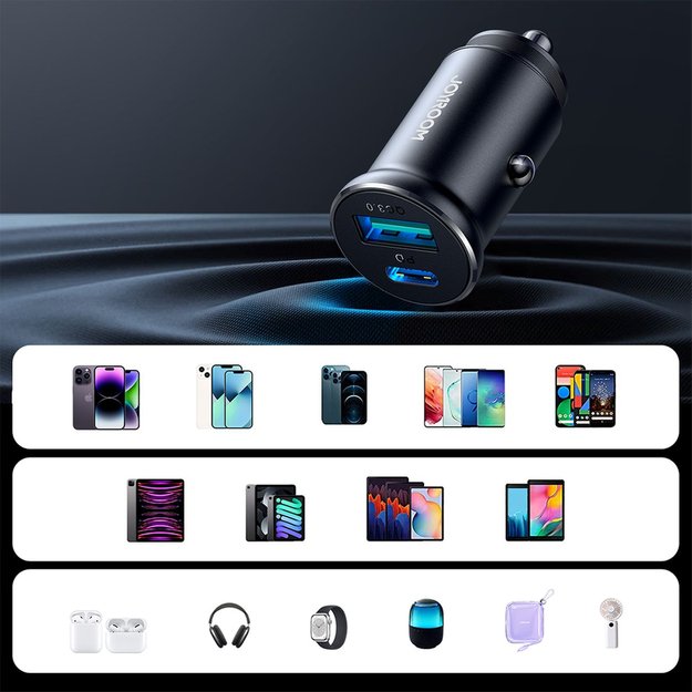 Joyroom JR-CCN05 30W USB-A USB-C mini car charger - black 10
