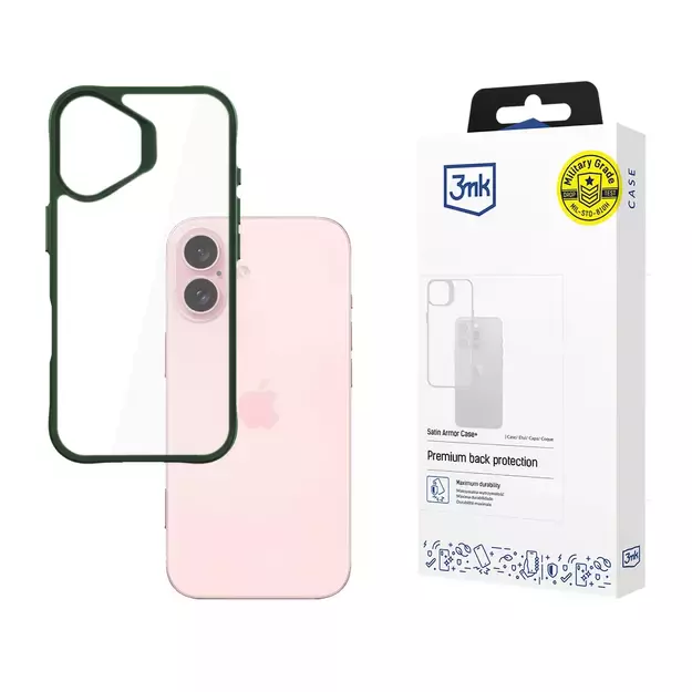 3mk Satin Armor Case+ Green for Apple iPhone 16 - transparent