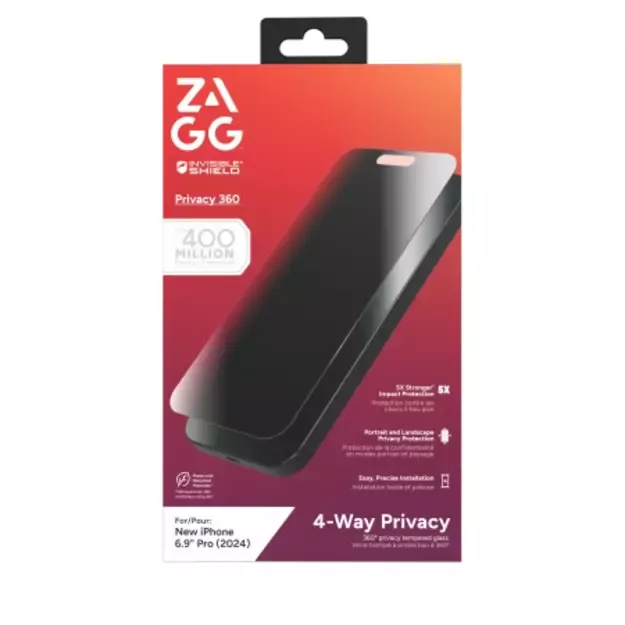 ZAGG InvisibleShield Glass Elite Privacy 360 for iPhone 16 Pro Max