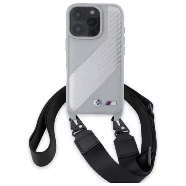 BMW M Edition Carbon Stripe &amp  Strap iPhone 16 Pro Max Case - Gray 1