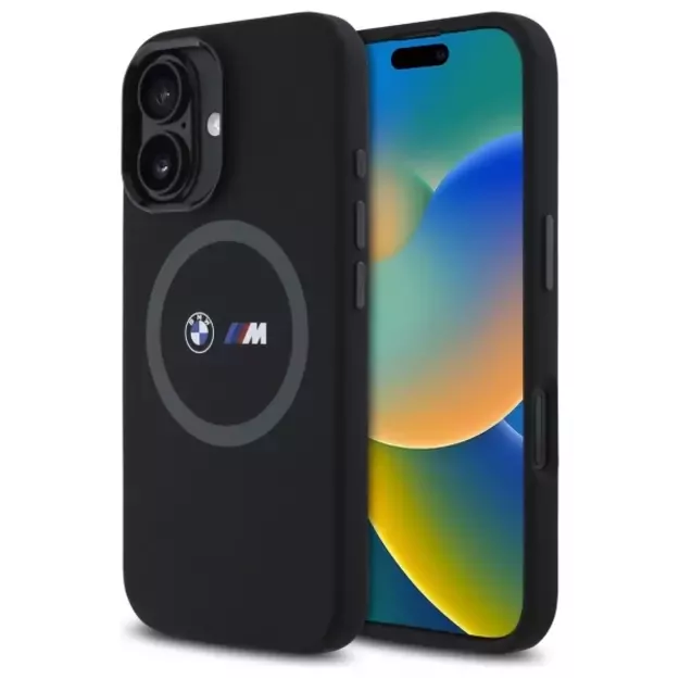 BMW M Silicone Printed Ring MagSafe iPhone 16 Case - Black