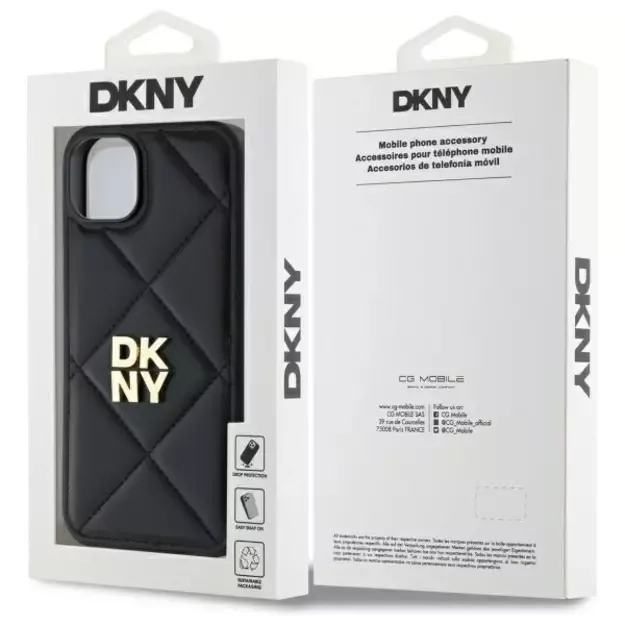 DKNY Quilted Stack Logo iPhone 15 Plus Case - Black 14