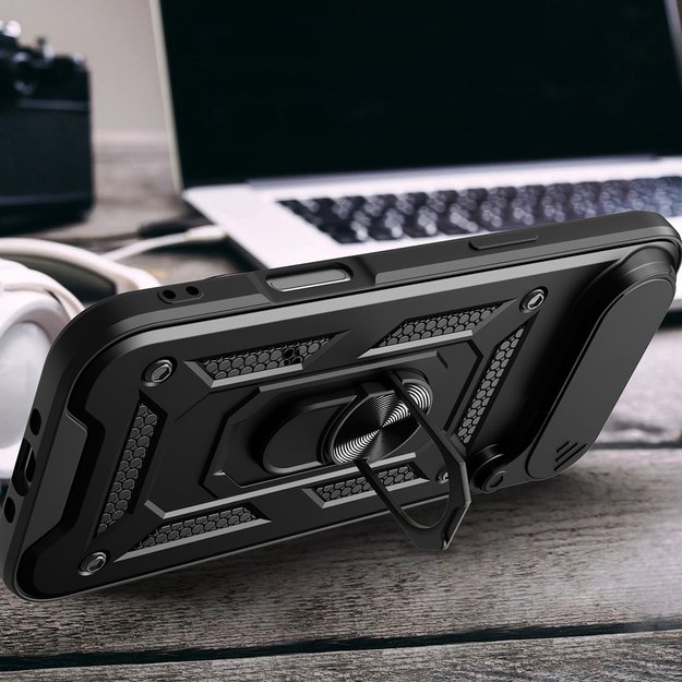 Hybrid Armor Camshield iPhone 17 Air Case with Stand and Camera Cover - Black 3