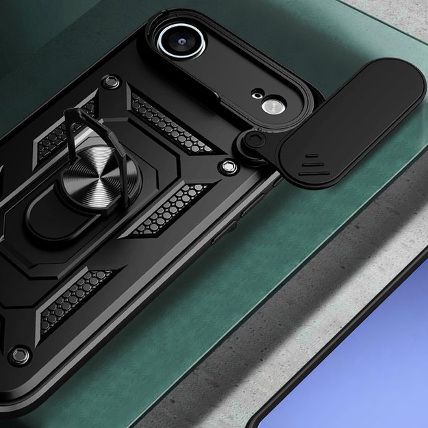 Hybrid Armor Camshield iPhone 17 Air Case with Stand and Camera Cover - Black 2