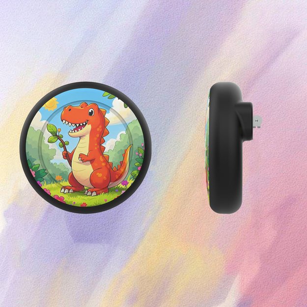 Etui przypinka na AirTag - czarna z nadrukiem dinozaura 1