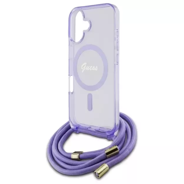 Guess Crossbody Cord Script MagSafe iPhone 16 Case - Purple 10