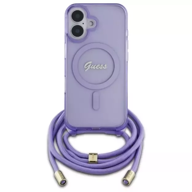 Guess Crossbody Cord Script MagSafe iPhone 16 Case - Purple 7
