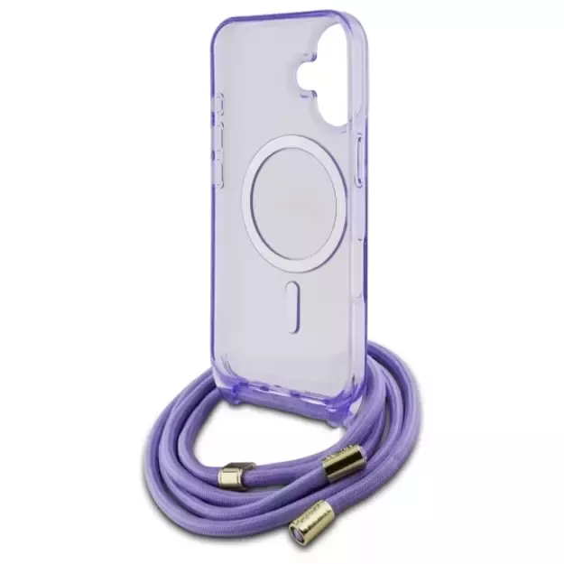 Guess Crossbody Cord Script MagSafe iPhone 16 Case - Purple 11