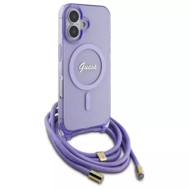 Guess Crossbody Cord Script MagSafe iPhone 16 Case - Purple 8