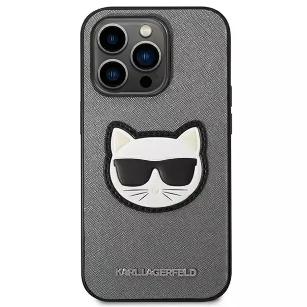Karl Lagerfeld KLHCP14LSAPCHG iPhone 14 Pro 6,1  hardcase srebrny/silver Saffiano Choupette Head Patch 10