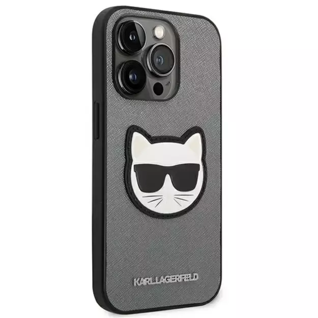 Karl Lagerfeld KLHCP14LSAPCHG iPhone 14 Pro 6,1  hardcase srebrny/silver Saffiano Choupette Head Patch 1