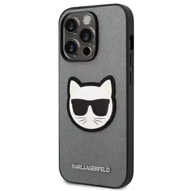Karl Lagerfeld KLHCP14LSAPCHG iPhone 14 Pro 6,1  hardcase srebrny/silver Saffiano Choupette Head Patch 9