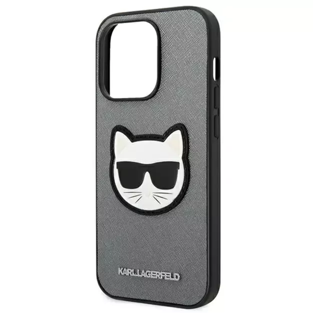 Karl Lagerfeld KLHCP14LSAPCHG iPhone 14 Pro 6,1  hardcase srebrny/silver Saffiano Choupette Head Patch 12