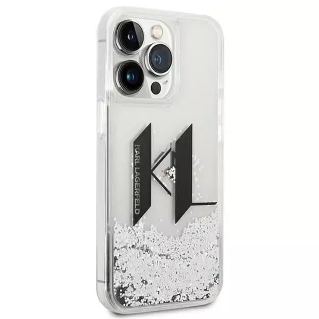 Karl Lagerfeld KLHCP14LLBKLCS iPhone 14 Pro 6,1  srebrny/silver hardcase Liquid Glitter Big KL 10