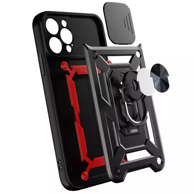 Hybrid Armor Camshield case for iPhone 14 Pro armored case with camera cover pink 14
