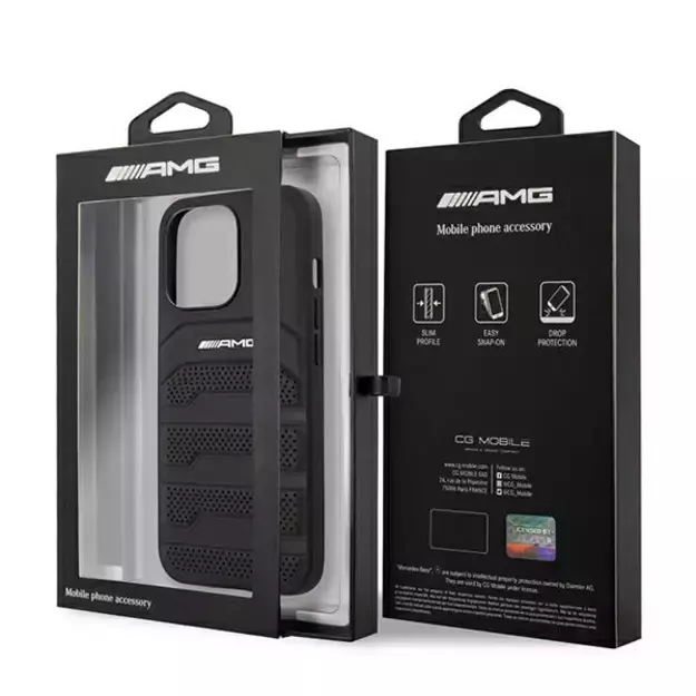 AMG AMHCP14LGSEBK iPhone 14 Pro 6.1 &quot black / black hardcase Leather Debossed Lines 7