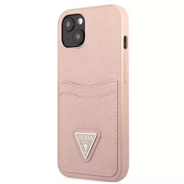 Guess GUHCP13SPSATPP iPhone 13 mini 5,4 &quot pink / pink hardcase SaffianoTriangle Logo Cardslot 5