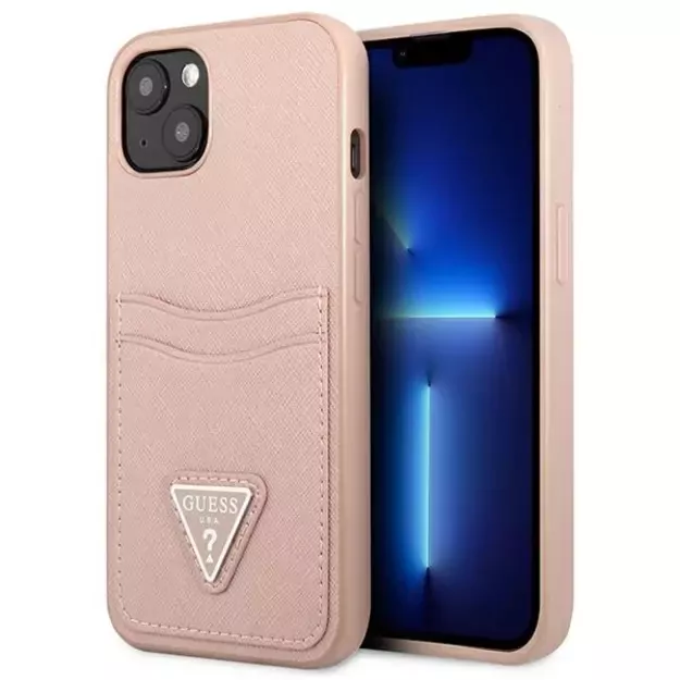 Guess GUHCP13SPSATPP iPhone 13 mini 5,4 &quot pink / pink hardcase SaffianoTriangle Logo Cardslot