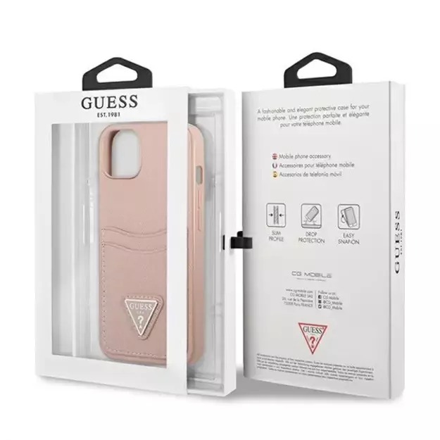 Guess GUHCP13SPSATPP iPhone 13 mini 5,4 &quot pink / pink hardcase SaffianoTriangle Logo Cardslot 11