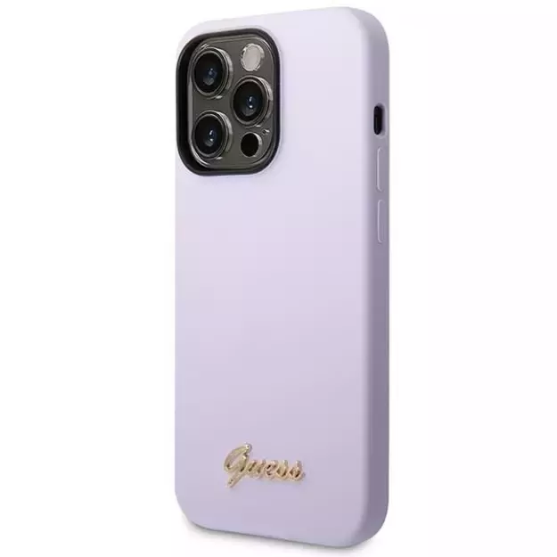 Guess GUHCP14LSLSMU iPhone 14 Pro 6.1&quot  purple/purple hard case Silicone Vintage Gold Logo 1