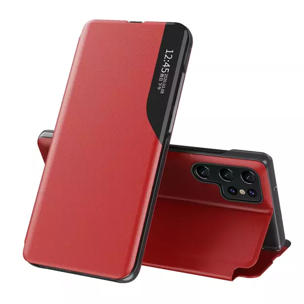 Eco Leather View Case for Samsung Galaxy S25 Ultra with Flip and Stand - Red