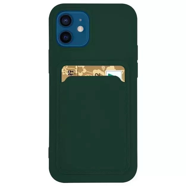 Card Case Silicone Wallet Case With Card Slot Documents For Samsung Galaxy S21 + 5G (S21 Plus 5G) Dark Green