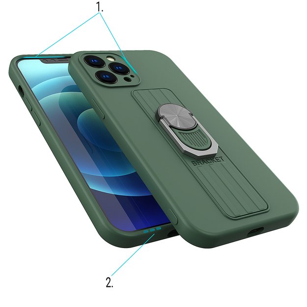 Ring Case silicone case with finger grip and stand for iPhone 12 Pro Max brown 4