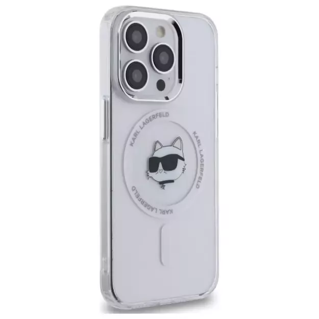 Karl Lagerfeld IML Metal Choupette Head MagSafe iPhone 14 Pro Case - White 3