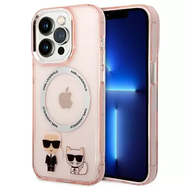Karl Lagerfeld KLHMP14LHKCP iPhone 14 Pro 6.1&quot  hardcase pink/pink Karl &amp  Choupette Aluminum Magsafe