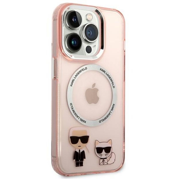Karl Lagerfeld KLHMP14LHKCP iPhone 14 Pro 6.1&quot  hardcase pink/pink Karl &amp  Choupette Aluminum Magsafe 8