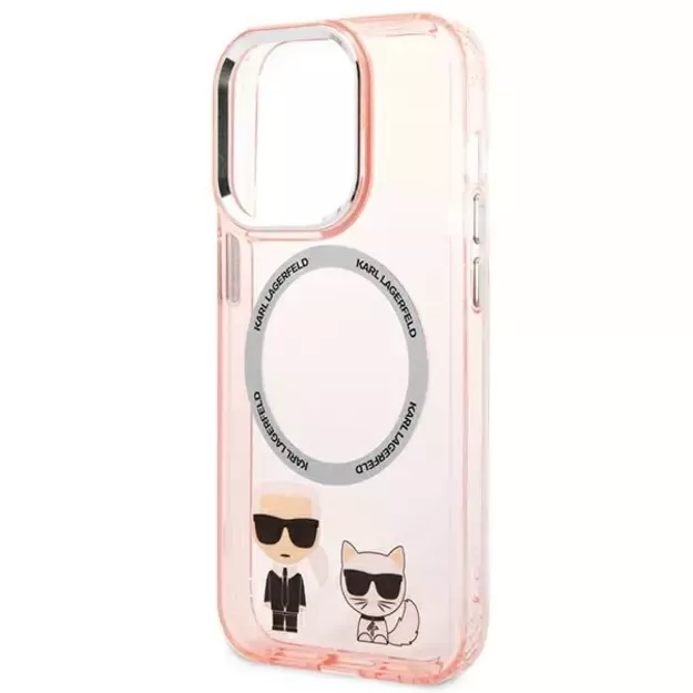 Karl Lagerfeld KLHMP14XHKCP iPhone 14 Pro Max 6.7 &quot hardcase pink / pink Karl &amp  Choupette Aluminum Magsafe 5