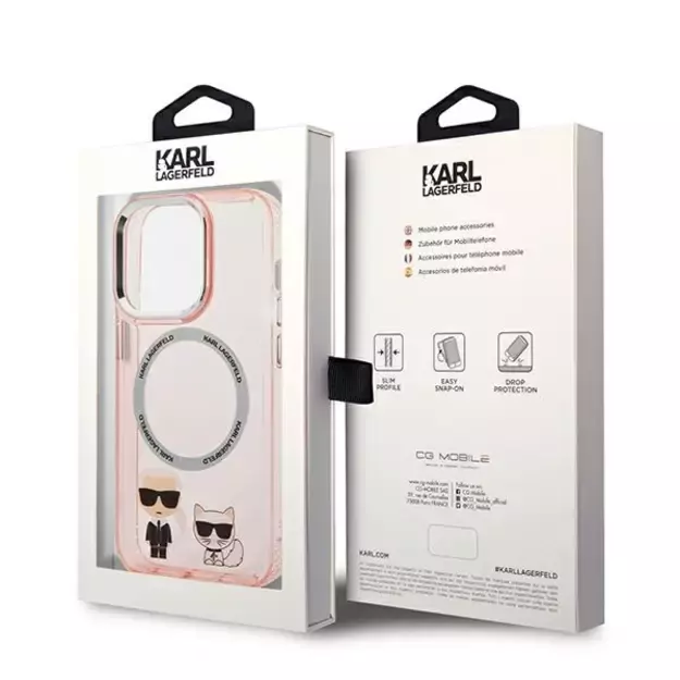 Karl Lagerfeld KLHMP14XHKCP iPhone 14 Pro Max 6.7 &quot hardcase pink / pink Karl &amp  Choupette Aluminum Magsafe 7