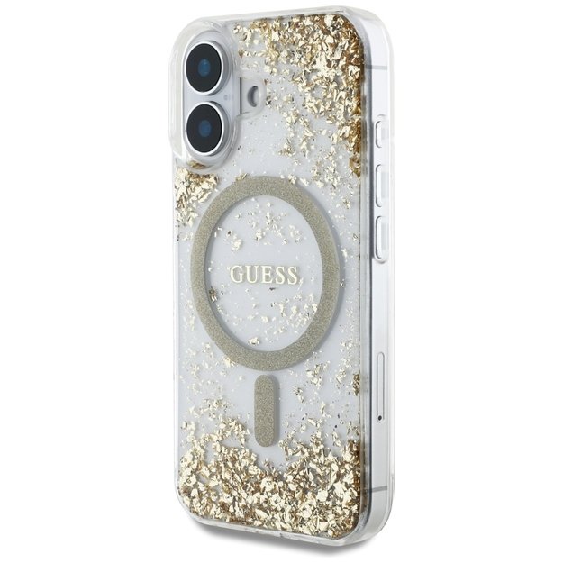 Guess HC Resin Bottom Glitter MagSafe case for iPhone 16 - gold 1
