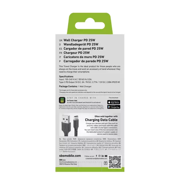 SBS TETR1CPD25 25W USB-C Wall Charger with Power Delivery - Black 3
