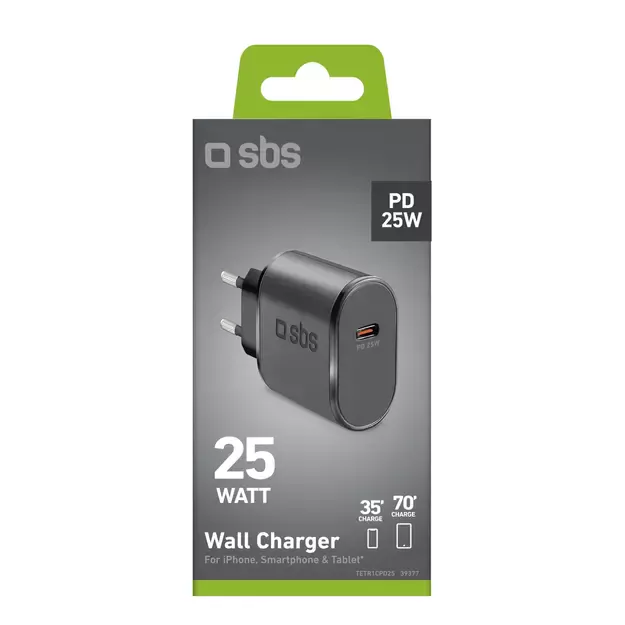 SBS TETR1CPD25 25W USB-C Wall Charger with Power Delivery - Black 4