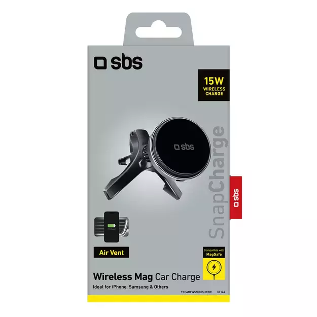 Smartphone holder with wireless charger SBS TESUPMAGWIR15W for air vent, compatible with MagSafe - black 8