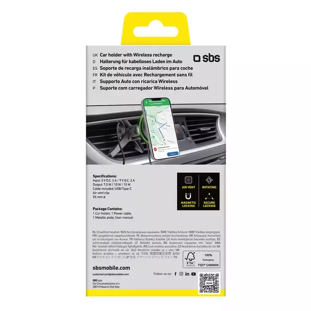 Smartphone holder with wireless charger SBS TESUPMAGWIR15W for air vent, compatible with MagSafe - black 9