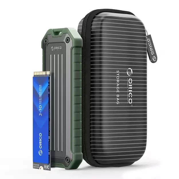 Wzmocniona kieszeń dyskowa Orico OTPX-G2 M.2 NVMe/SATA SSD USB-C 3.2 taktyczna - szaro-zielona 3