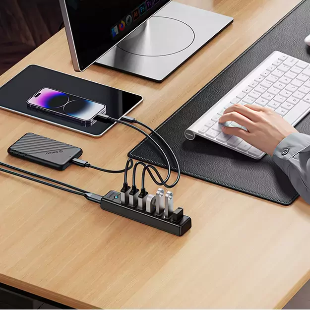 Orico PW7U-U3 hub 7x USB-A 3.0 + USB-C 5V/3A 1m - black 2