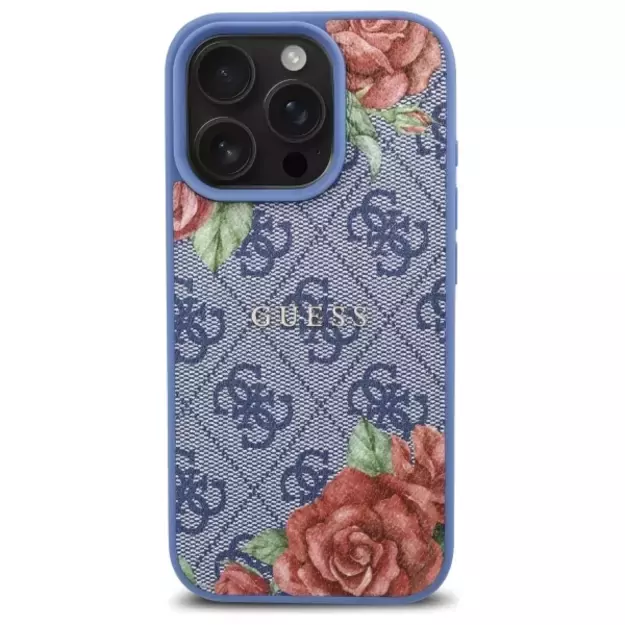 Guess 4G Flowers Print MagSafe case for iPhone 16 Pro Max - blue 2