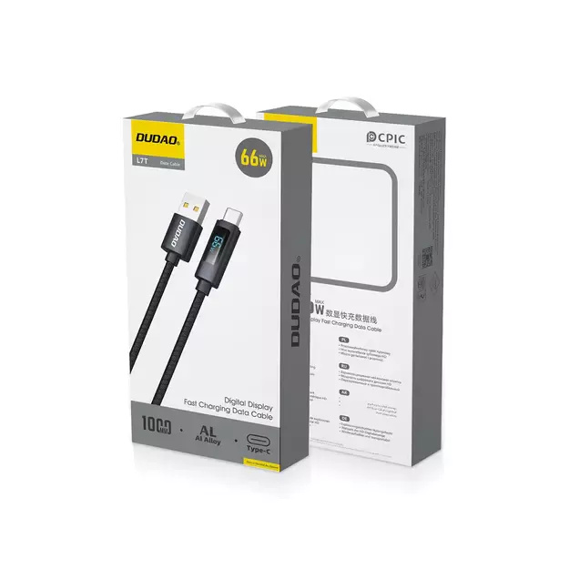 Dudao L7T USB-A - USB-C 66W Cable with LED Display 1m - Black 2