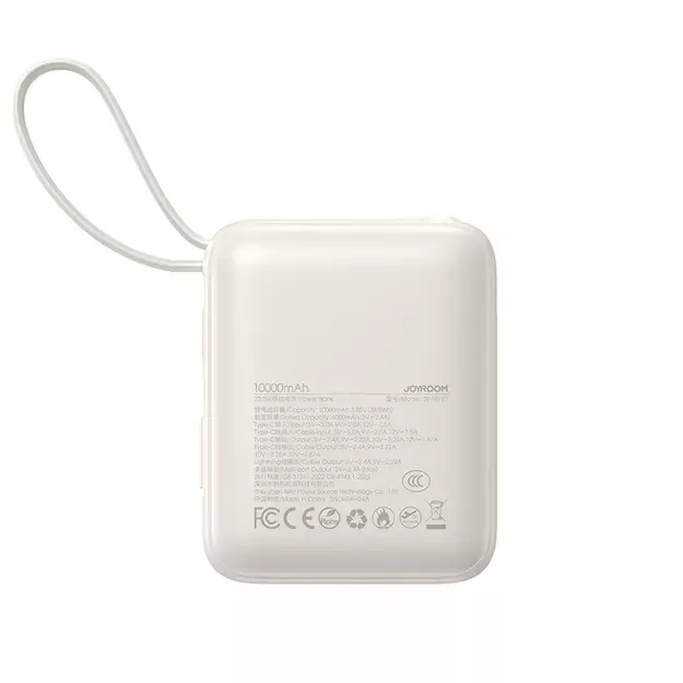 Joyroom JR-PBF27 10000mAh 22.5W Powerbank with Built-in USB-C and Lightning Cables - White 2