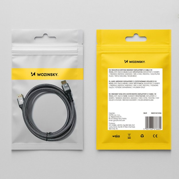 Wozinsky WPS-16AYL2S DisplayPort 2.1 Cable VESA Certified 80 Gb/s 16K@60Hz 8K@120Hz 4K@240Hz HDR HDCP DSC 2m - Black 9