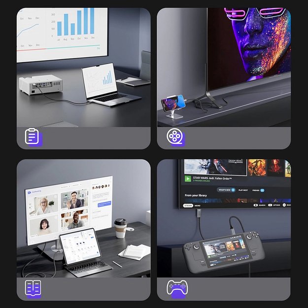 Wozinsky WCCH-01 USB-C - HDMI 4K 60Hz Cable 1.8m - Black 8