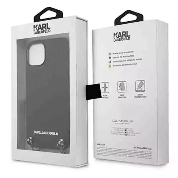 Karl Lagerfeld Leather Textured and Chain Case for iPhone 13 / 14 / 15 6.1&quot  - Black 14