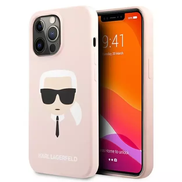 Karl Lagerfeld Silicone Karl`s Head Case for iPhone 13 Pro Max 6.7&quot  - Light Pink