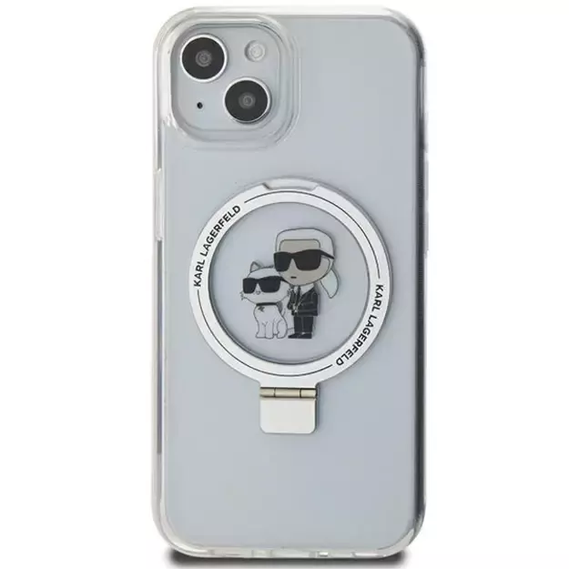 Karl Lagerfeld KLHMP15SHMRSKCH iPhone 15 / 14 / 13 6.1&quot  white/white hardcase Ring Stand Karl&amp Choupette MagSafe 2