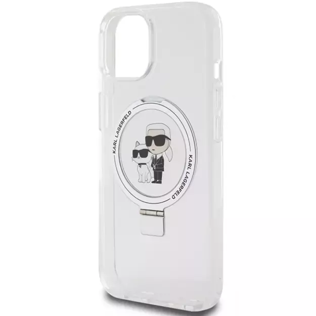 Karl Lagerfeld KLHMP15SHMRSKCH iPhone 15 / 14 / 13 6.1&quot  white/white hardcase Ring Stand Karl&amp Choupette MagSafe 5
