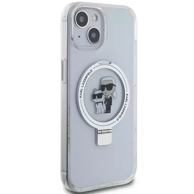 Karl Lagerfeld KLHMP15SHMRSKCH iPhone 15 / 14 / 13 6.1&quot  white/white hardcase Ring Stand Karl&amp Choupette MagSafe 3